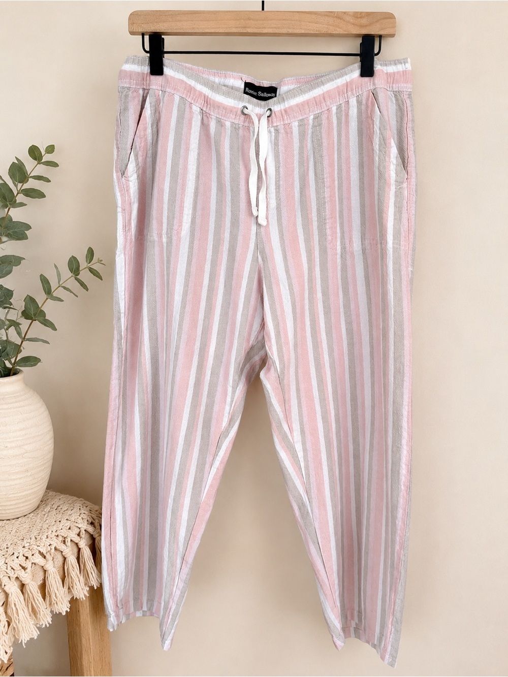 Ronnie Salloway Linen Pants Coastal Grandma Beachy Wide Leg